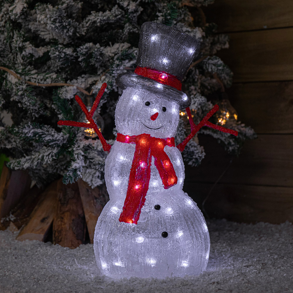 Samuel Alexander White LED Light Up Acrylic Snowman with Top Hat and Scarf Christmas Decoration 55cm Image 3