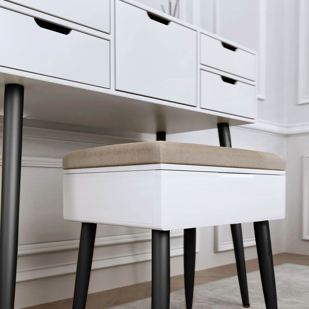 CARME Home Gabriella White and Black Dressing Table with Velvet Padded Stool Image 3
