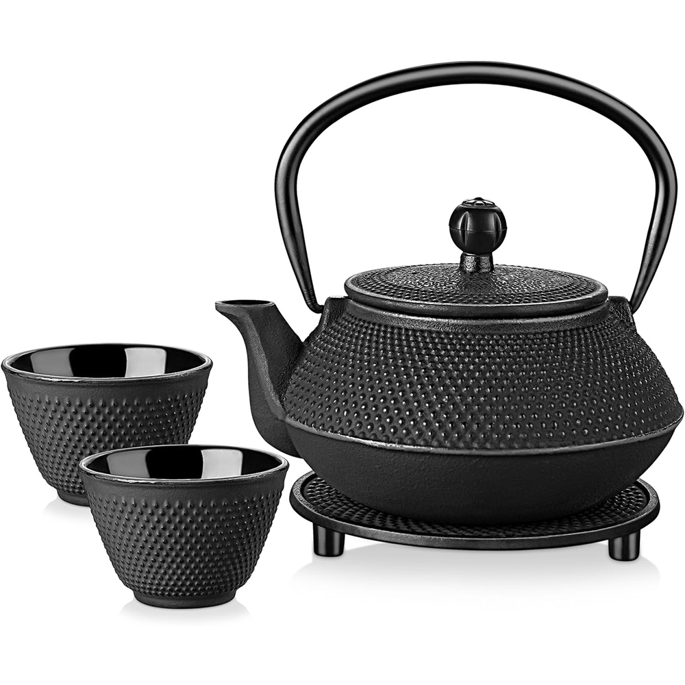 Gr8 Home Black 5-in-1 Cast Iron Japanese Style Teapot Set with Cup Image 1