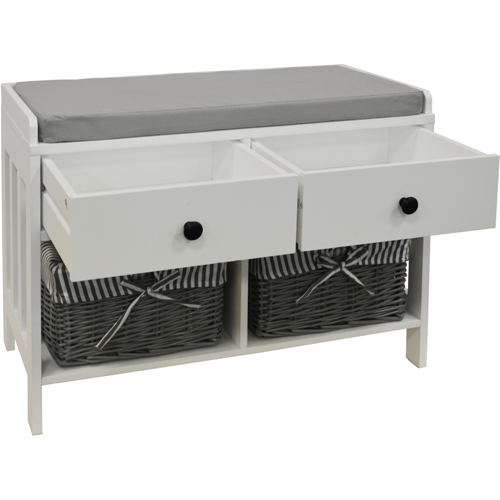 Watsons Double 2 Drawer White and Grey Shoe Storage Bench with 2 Baskets Image 5