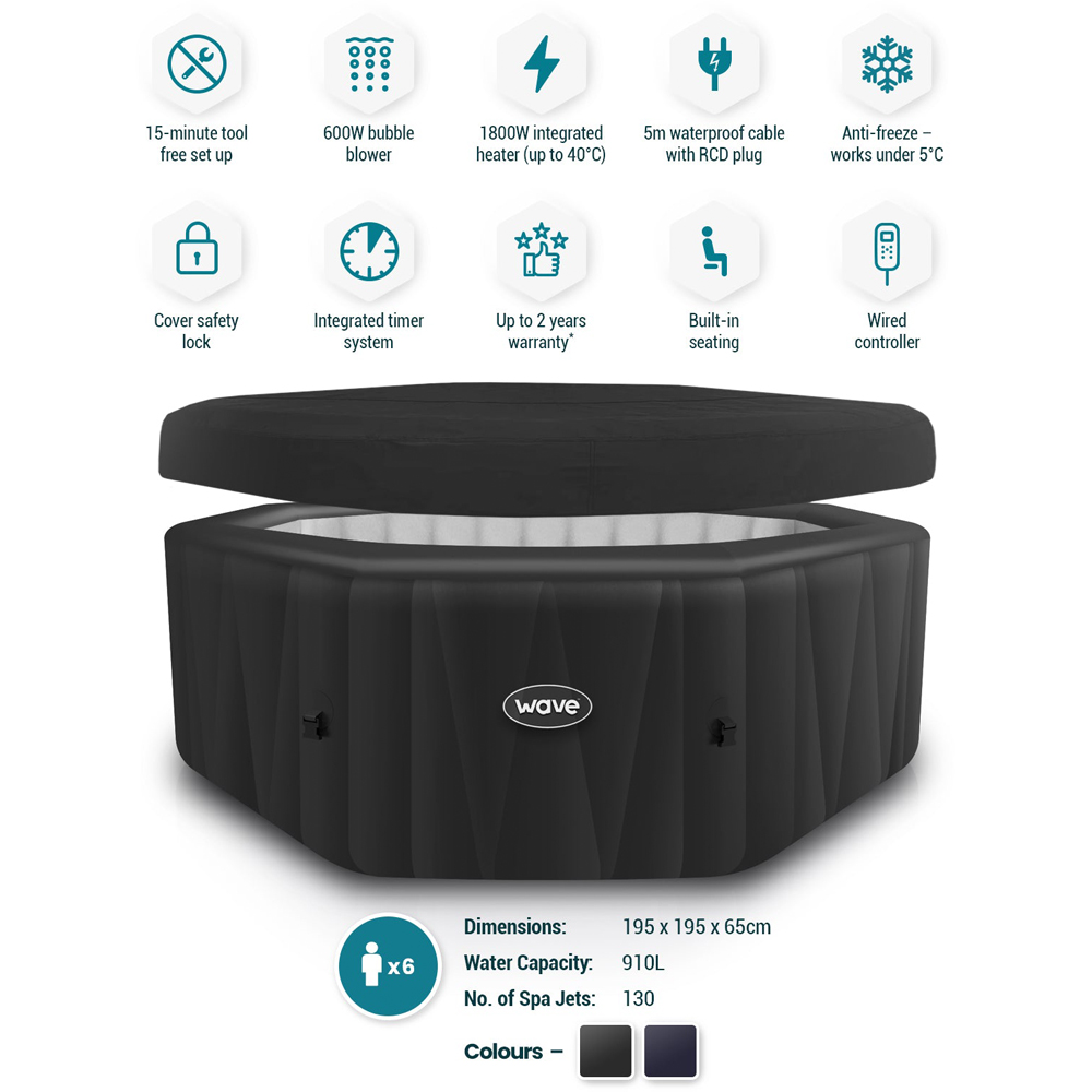Wave Aegean 6 Person Octagonal Dark Grey Hot Tub Spa Image 3