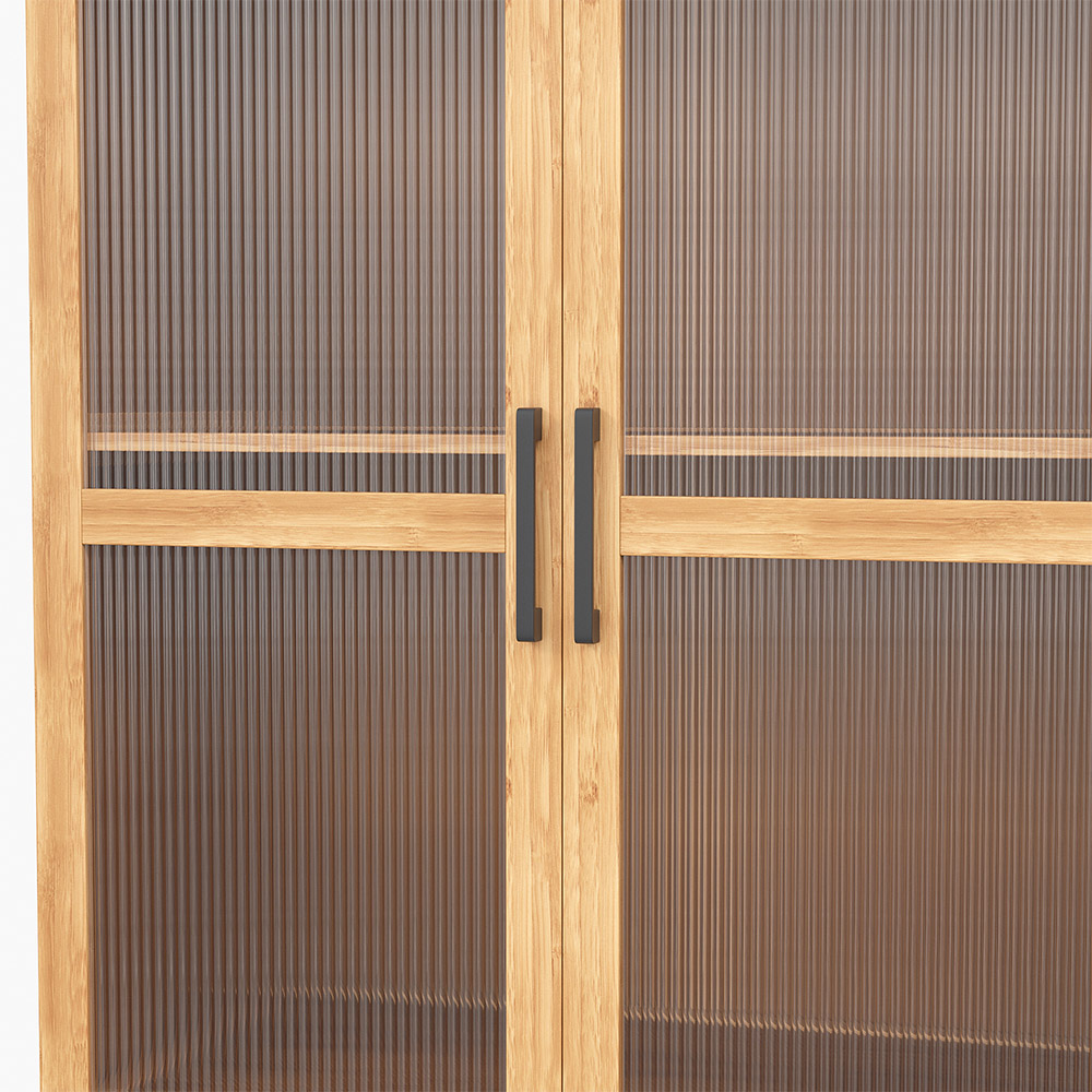 Living and Home 3 Door Brown and Natural Acrylic Storage Cabinet with Adjustable Shelves Image 5