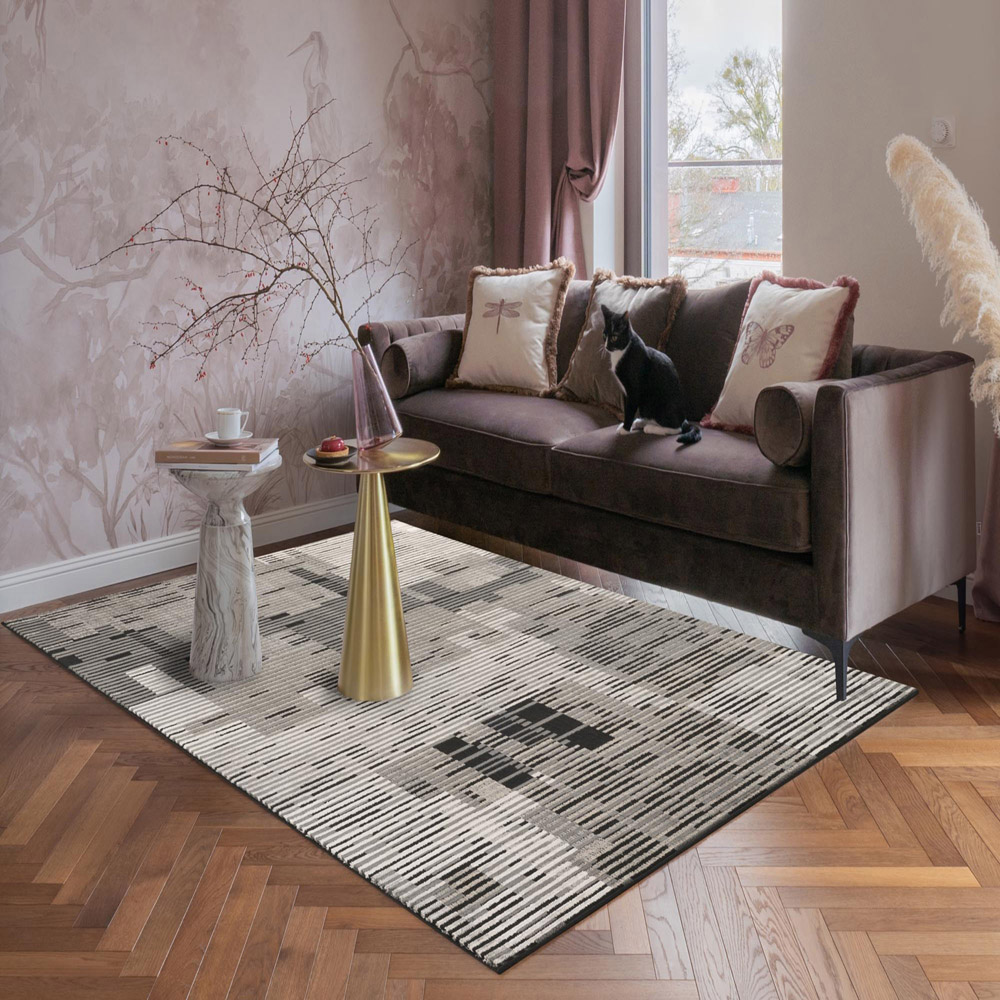 Mayfair Living Room Area Rug Metallic Sheen Contemporary Modern Matrix Design - Dark Grey 120x170 cm Image 2