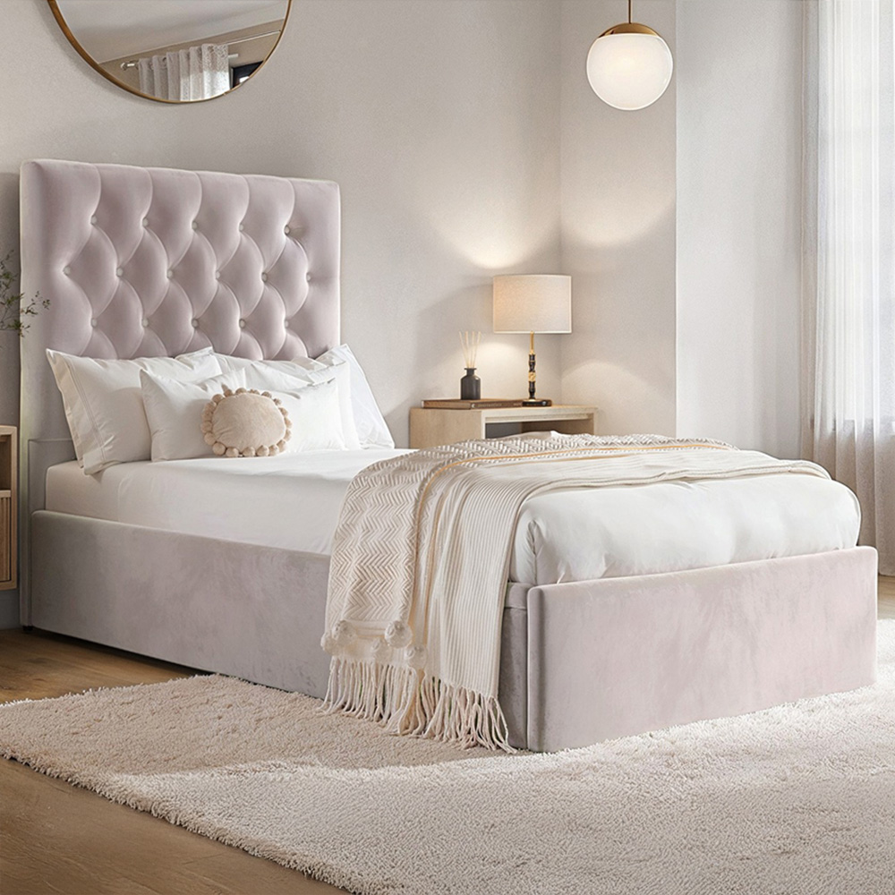 Flair Milan Single Pink Velvet Ottoman Bed Image 1