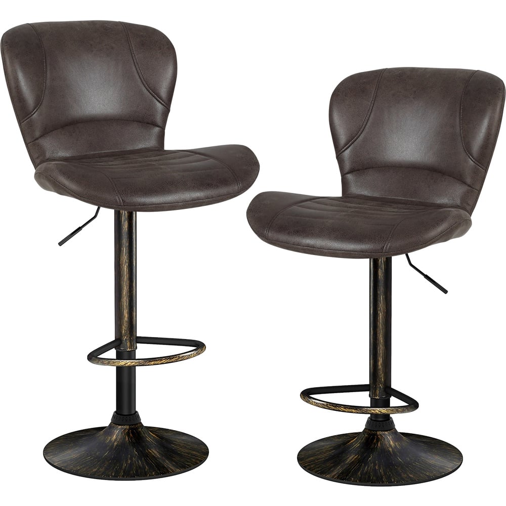 Costway Brown Height Adjustable Swivel Bar Stool Set of 2 Image 3