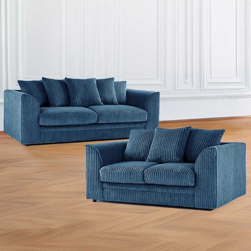 Luxor 5 Seater Marine Blue Jumbo Cord Scatter Back Sofa Set Image 1