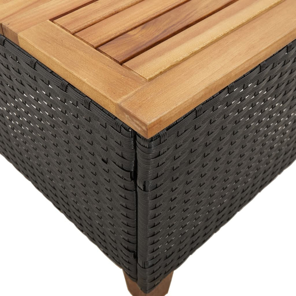 Walplus Black Poly Rattan Acacia Wood Top Garden Coffee Table Image 6