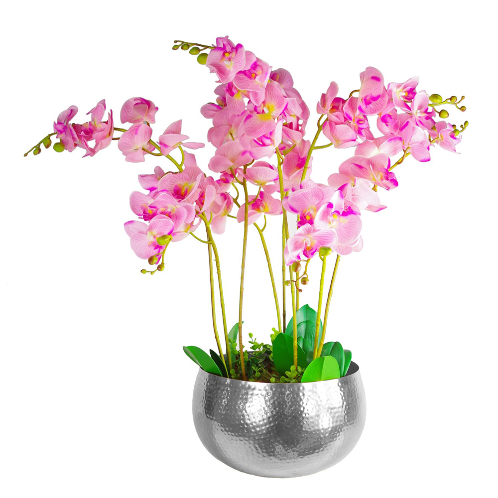 Leaf Silver Hammered Straight Edge Metal Bowl Planter 32 x 20cm Image 2