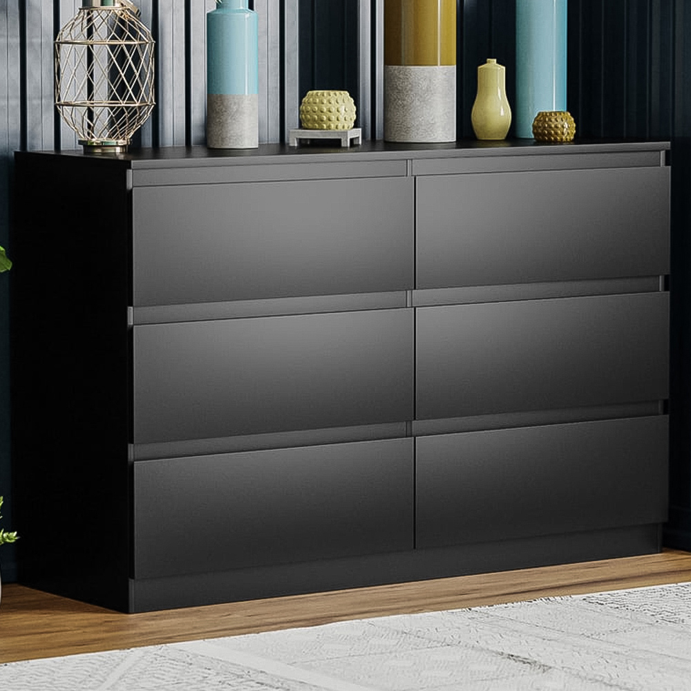Vida Designs Denver 6 Drawer Black Chest of Drawers Image 1