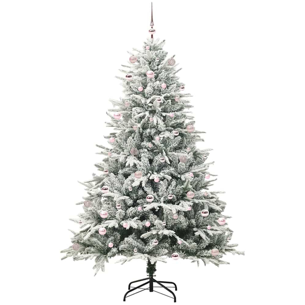 vidaXL 300 LED Pre-Lit Pink Baubles Green Artificial Snow Flocked Christmas Tree 8ft Image 4