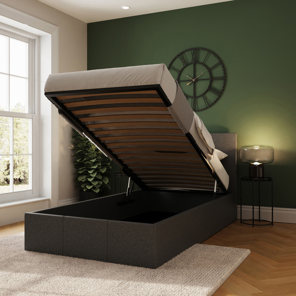 GFW Single Grey Hopsack Fabric End Lift Ottoman Bed with Memory Pocket Spring Mattress Image 9
