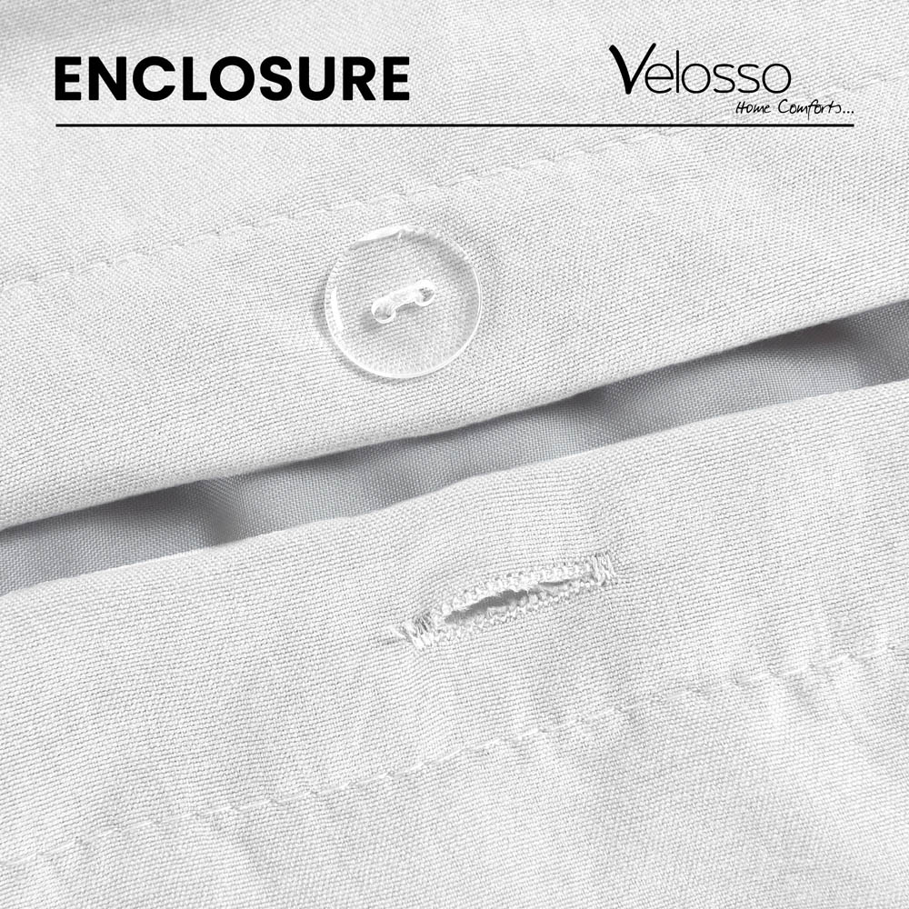 Velosso Washed Linen Look Super King Size White Duvet Set Image 5