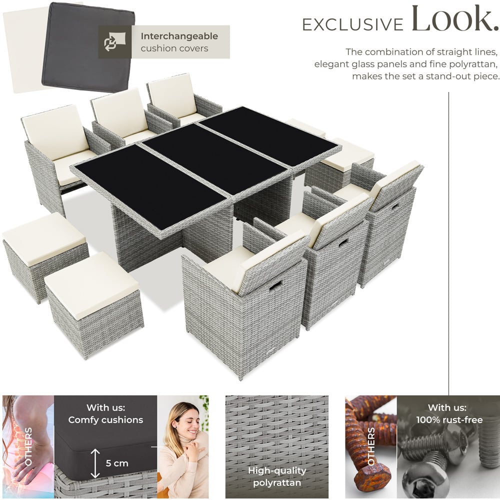 tectake 10 Seater Light Grey Dining Set with Cushion and Rain Cover Image 3