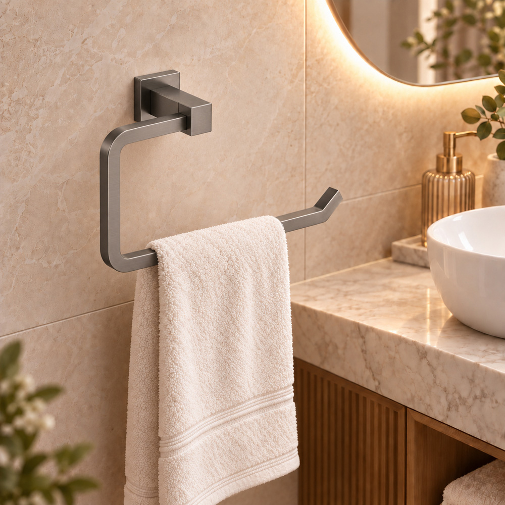 Go Bathrooms Froma Gunmetal Grey Wall-Mounted Towel Ring 229mm Image 2
