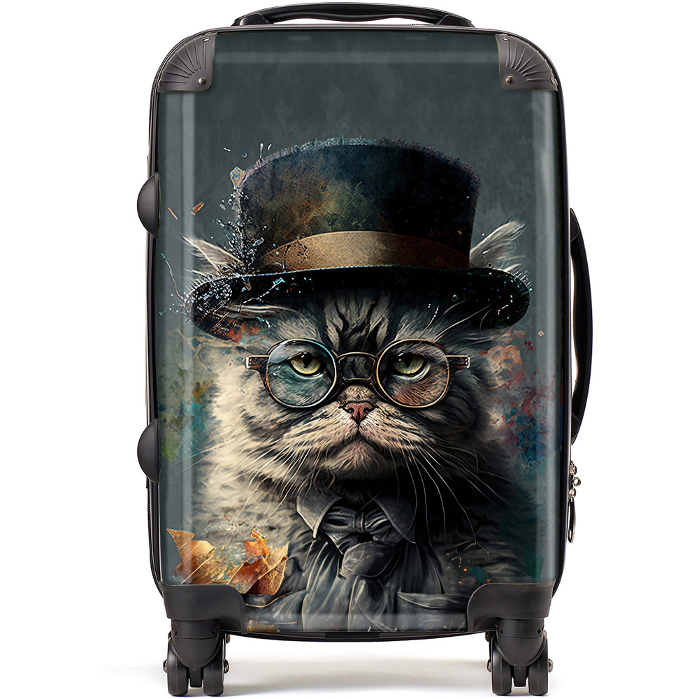 Warren Reed Designer Cabin Splashart Selkirk Rex Cat with Glasses Suitcase Image 1