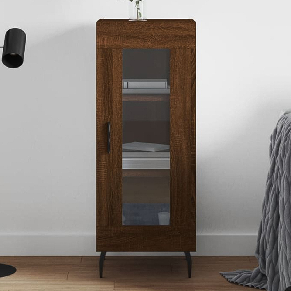 vidaXL Single Glass Door Brown Oak Sideboard Image 1
