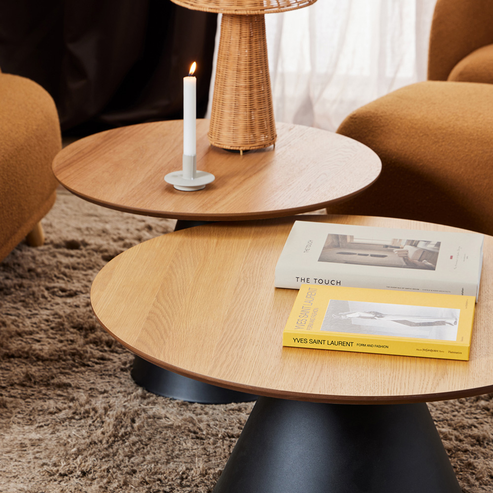 Florence Soli Round Black and Oak Coffee Table Image 5