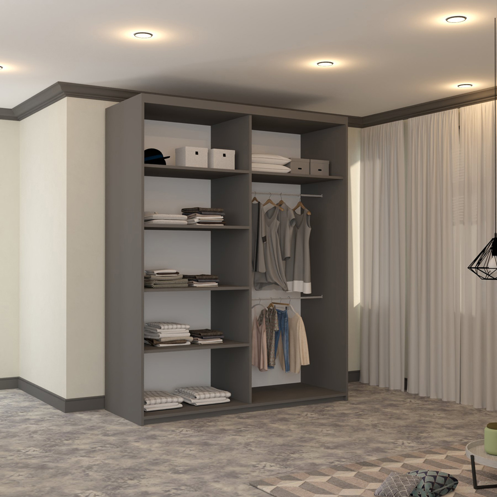 M N Furniture Banton 2 Door Grey Curved Mirrored Sliding Wardrobe 180cm Image 3