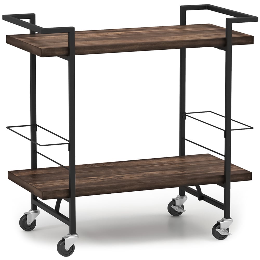 Costway 2 Shelf Rustic Brown Home Bar Cart with Lockable Wheels Image 1