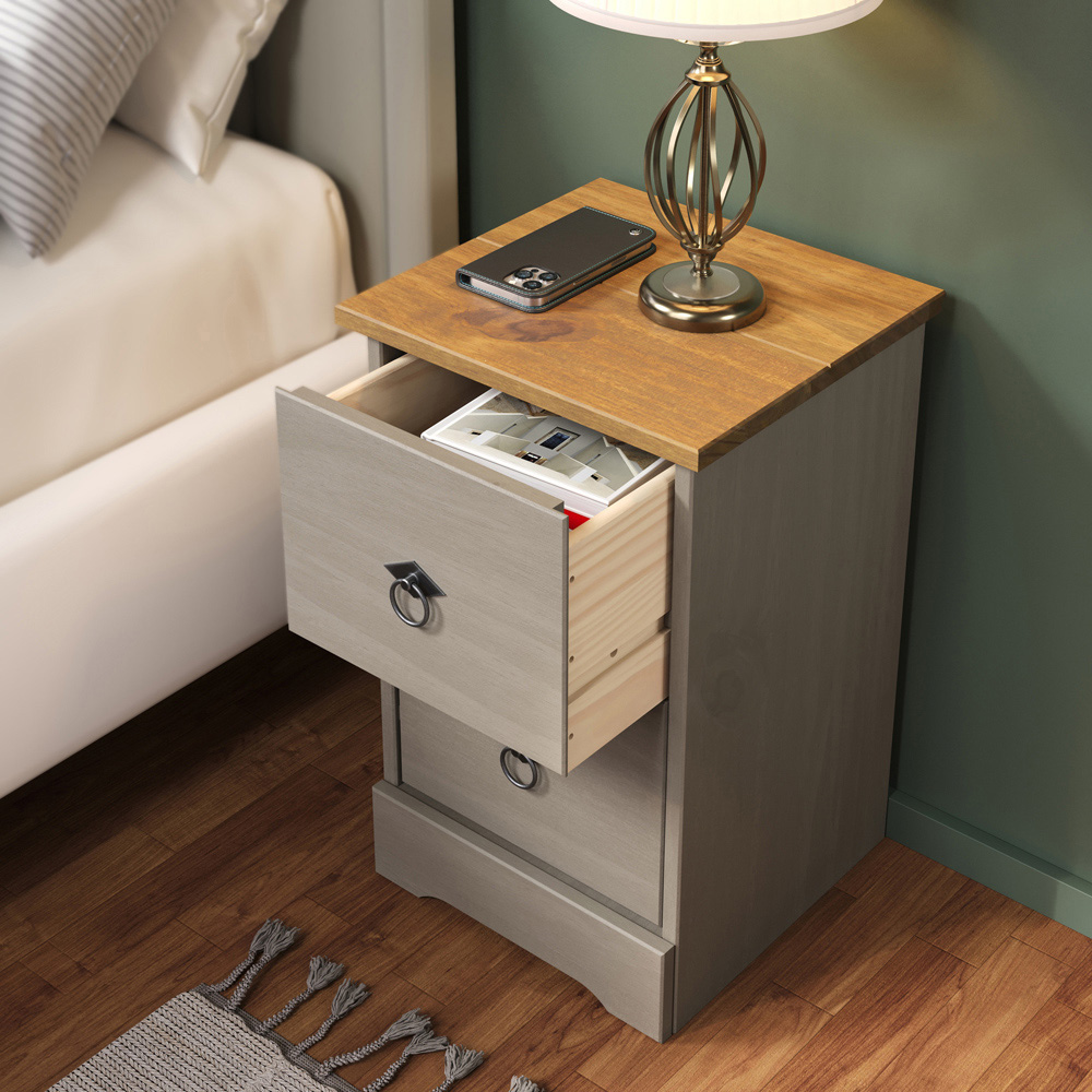 Core Products Corona Classic 2 Drawer Grey Pine Wood Compact Bedside Cabinet Image 8