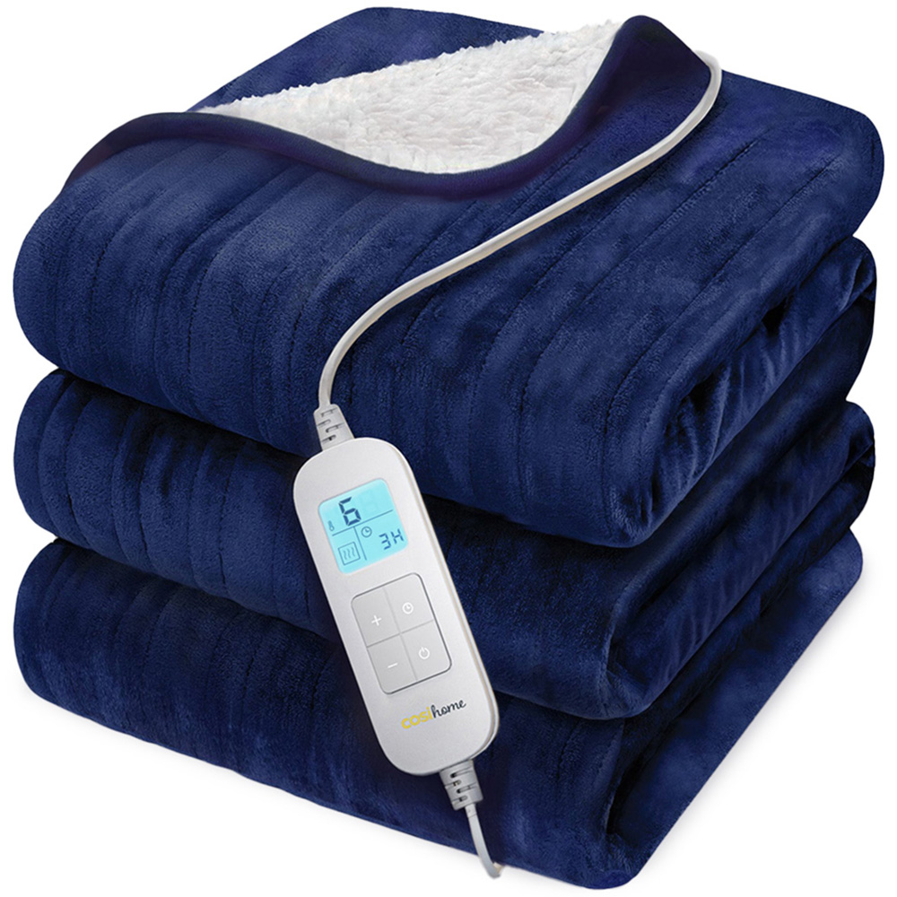 Cosi Home Navy Double Fleece and Sherpa Electric Heated Throw 150 x 200cm Image 1