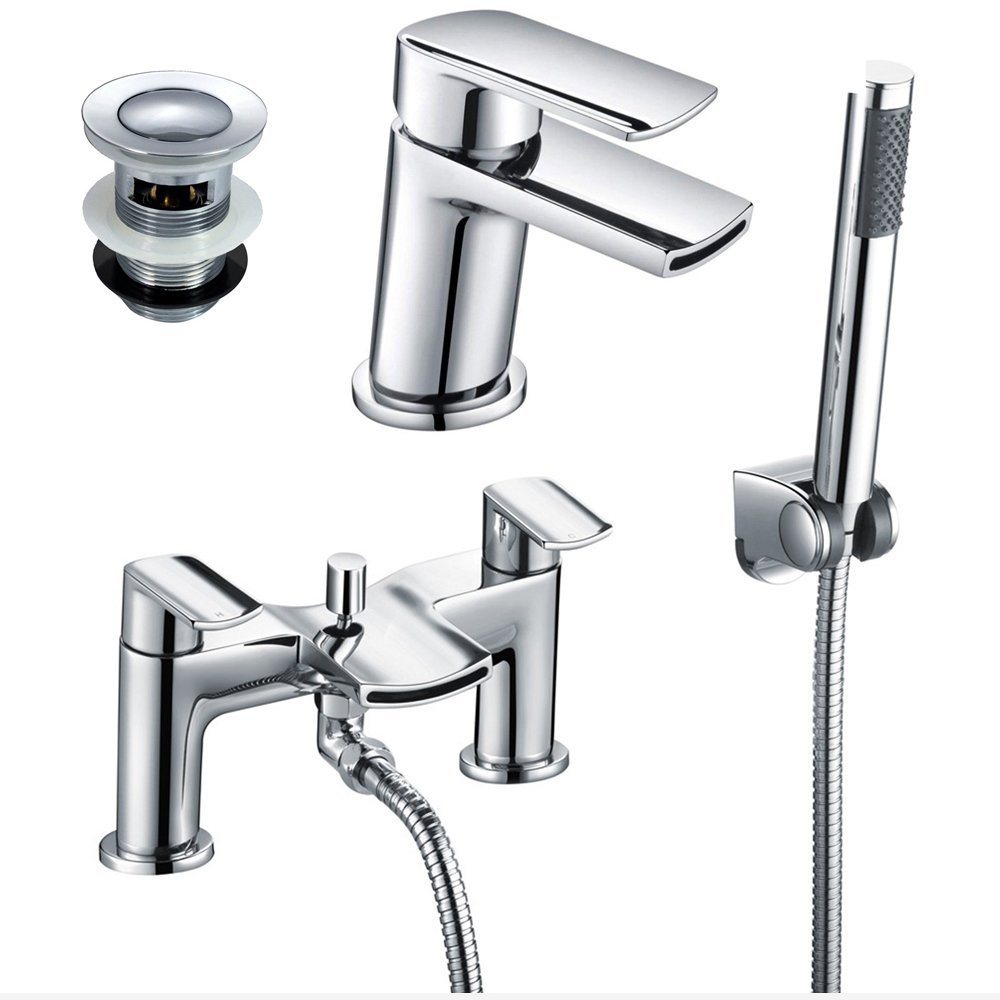 Nes Home Wilpa Chrome Basin Mixer and Bath Shower Mixer Tap with Waste Image 1
