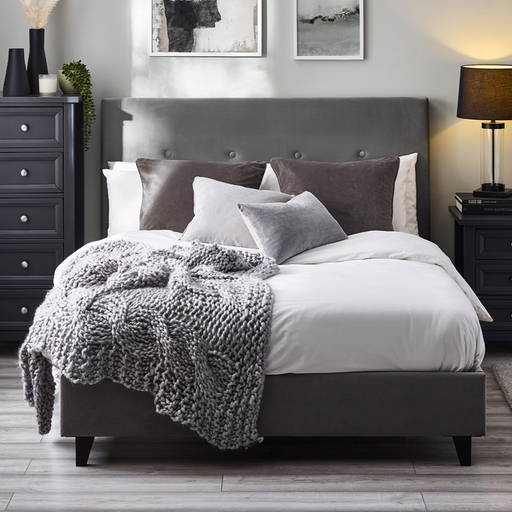Julian Bowen Shoreditch Small Double Slate Grey Velvet Bed Frame Image 1