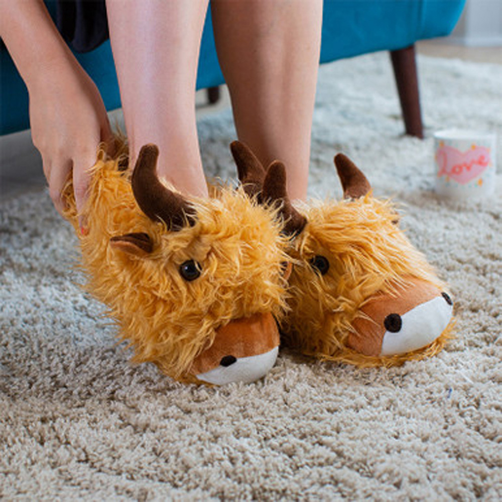 Menkind Fuzzy Friends Highland Cow Slippers Image 3
