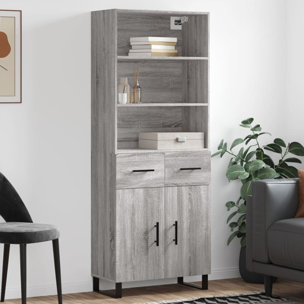 vidaXL 2 Door 2 Drawer 3 Shelf Grey Sonoma Highboard Image 1