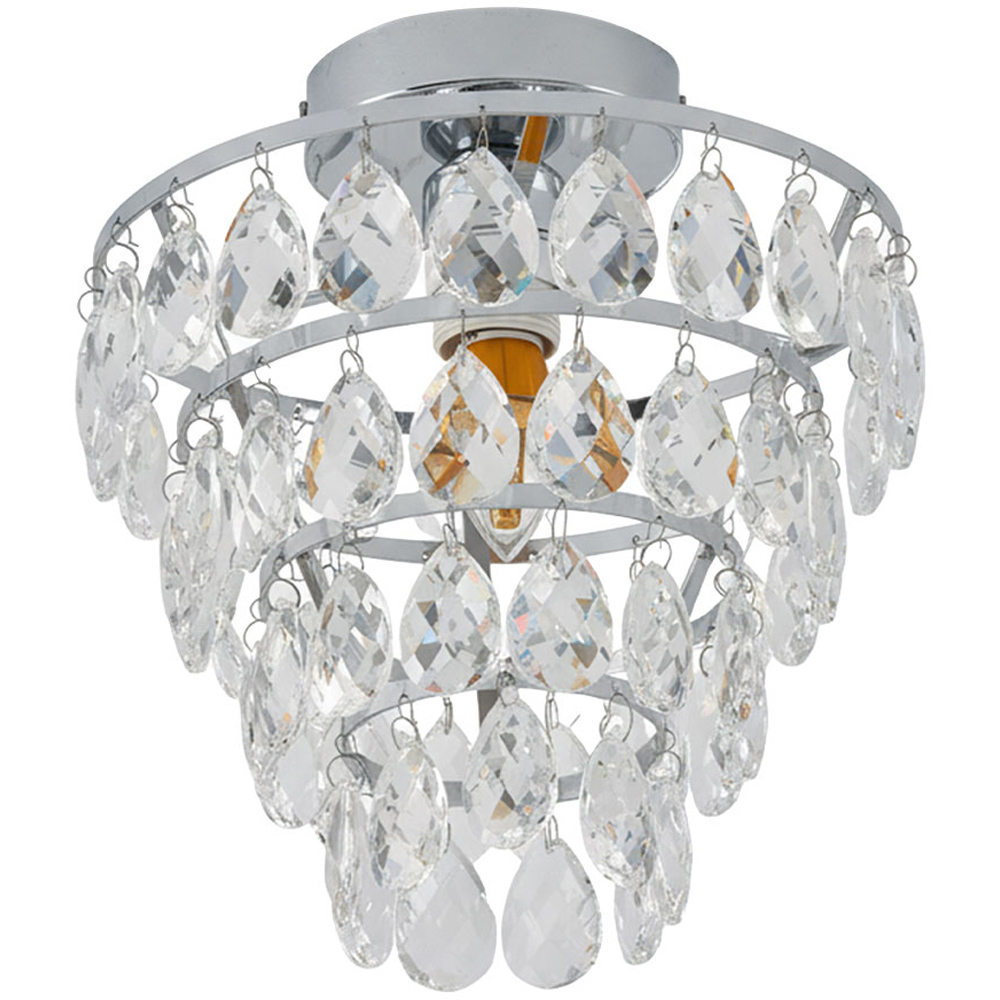 Living and Home Chrome Iron Crystal E27 LED Semi Flush Light Image 4