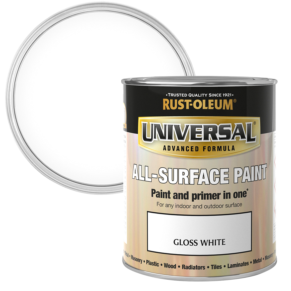 Rust-Oleum Universal All Surface Gloss White Paint and Primer 250ml Image 1