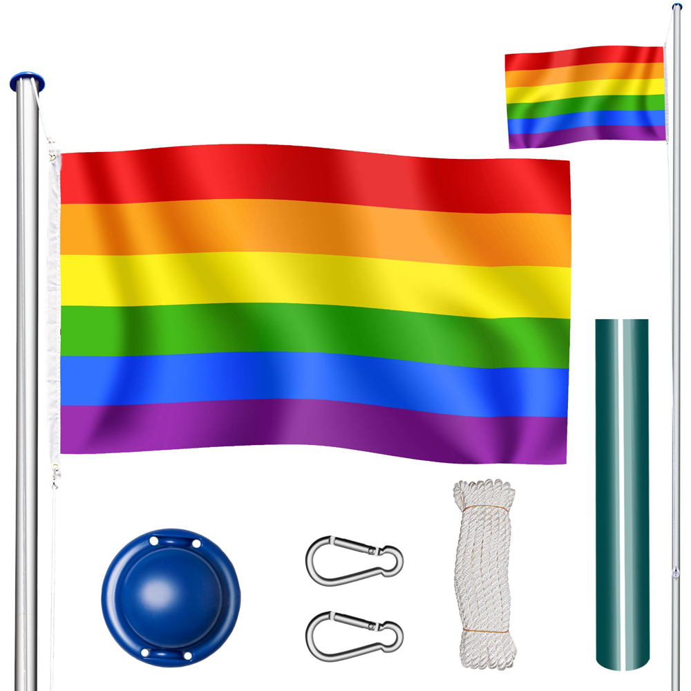 tectake Colourful Flag with Flagpole 6.25m Image 1