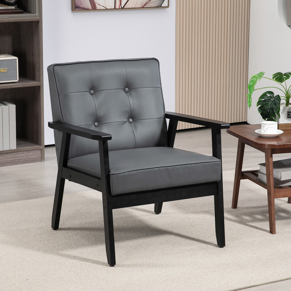 HOMCOM Grey PU Leather Accent Armchair Image 4