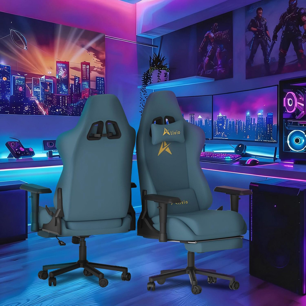 Alivio Blue Velvet Reclining Gaming Chair with Lumbar and Headrest Support Image 4