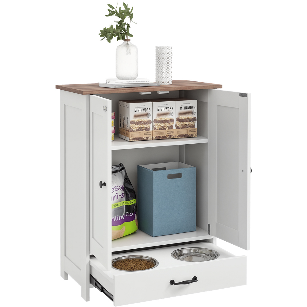 PawHut White Pet Feeding Station with Storage Image 3