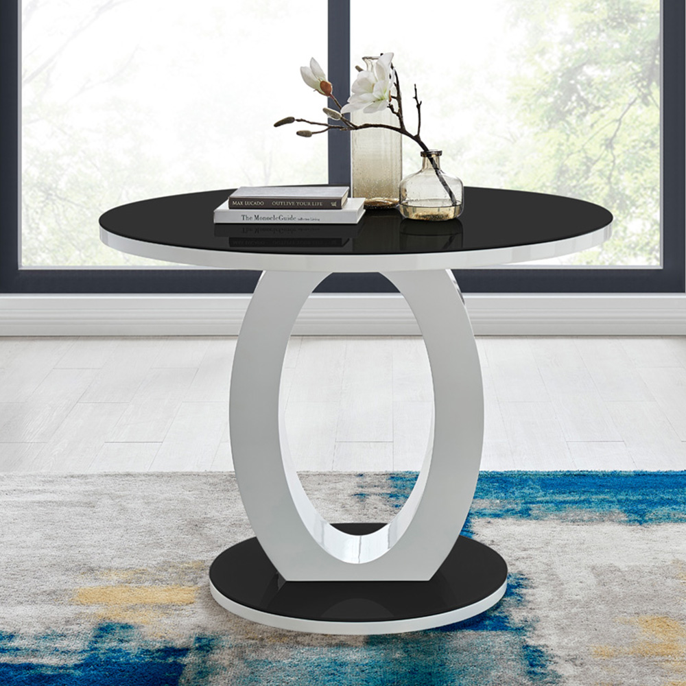 Furniturebox Lucia Valera 4 Seater Round Dining Set Black Gloss Mustard Yellow and Chrome Image 8