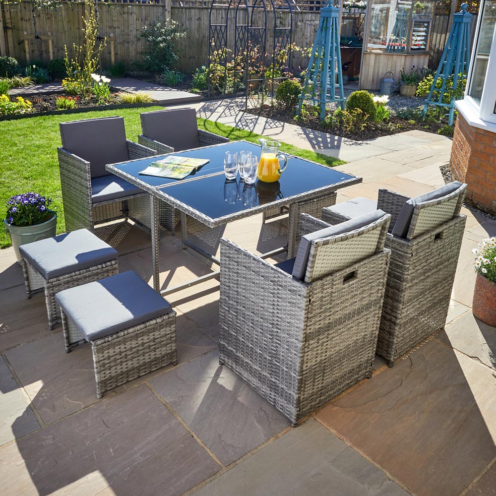 Home Source Pebble 6 Seater Rattan Outdoor Garden Patio Table Set Image 5