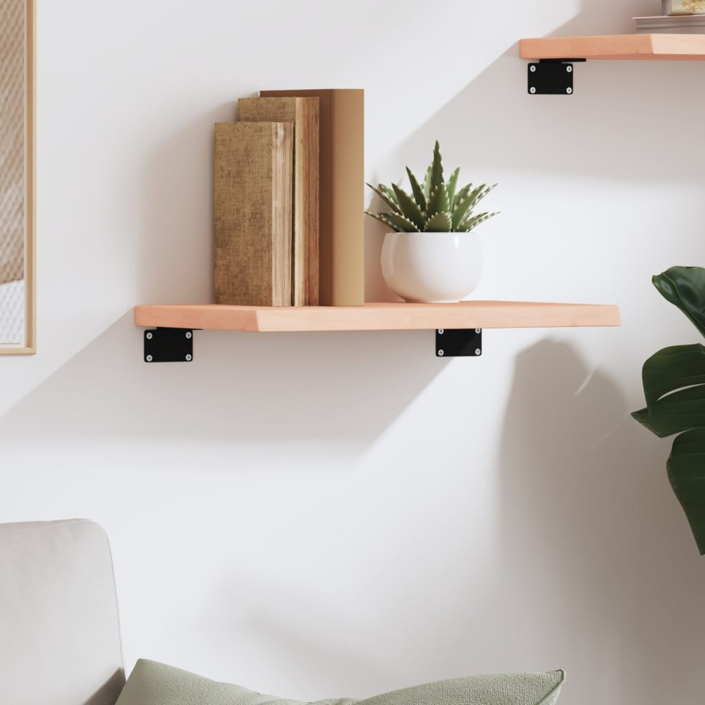 vidaXL 40cm Natural Untreated Solid Oak Wood Floating Wall Shelf Image 2