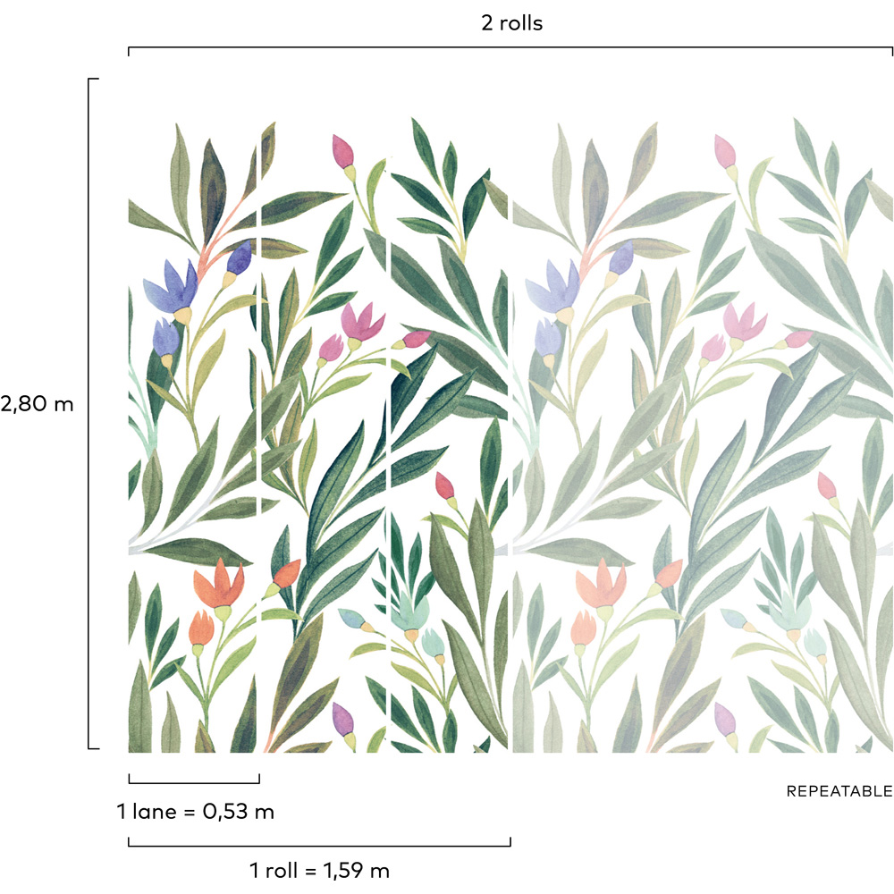 Grandeco Andrea Grass Flower Multicolour 3 Lane Wall Mural Image 4