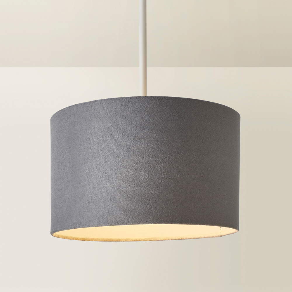 ValueLights Reni Grey Velvet Ceiling Drum Lamp Shade Small Image 5