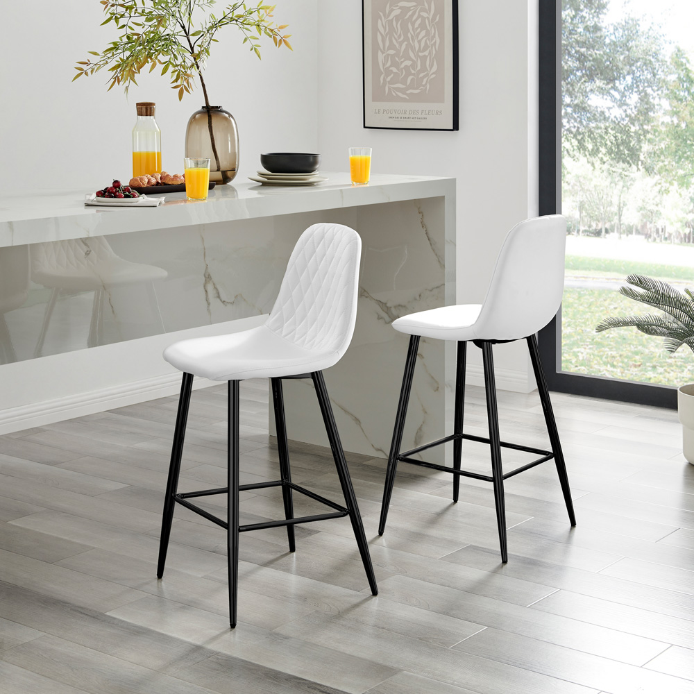 Furniturebox Solara White and Black Faux Leather Bar Stool Set of 2 Image 5