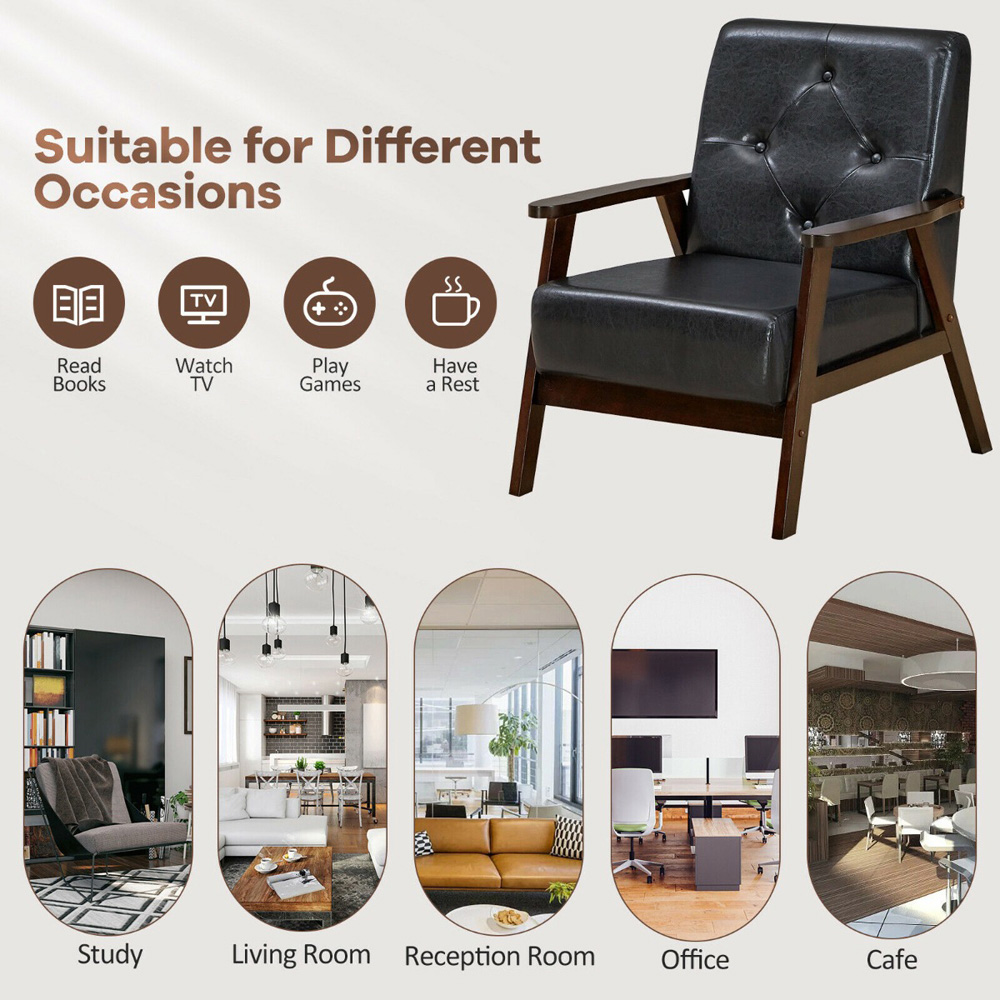Costway Black PU Leather Accent Sofa Chair Image 8