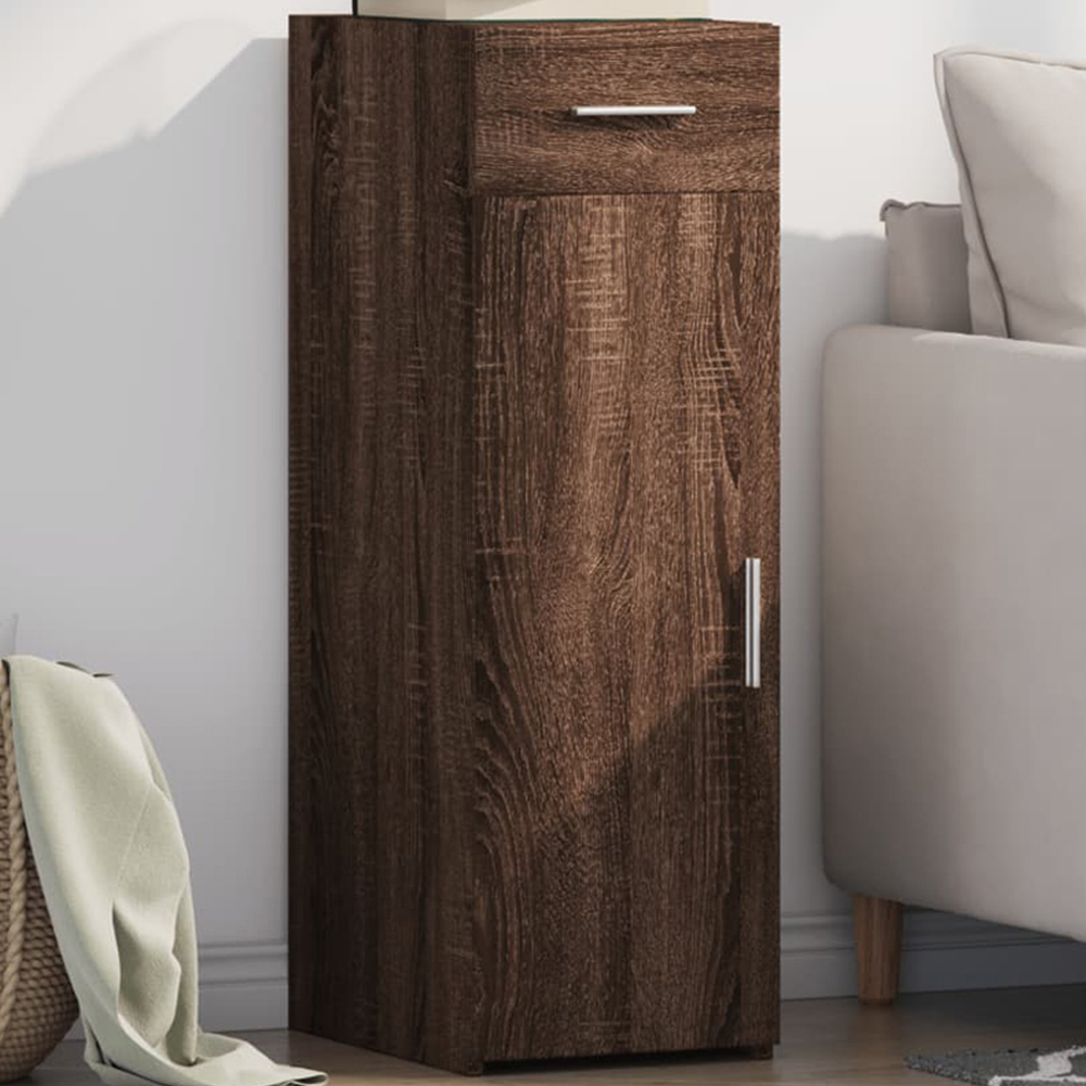 vidaXL Single Door Single Drawer Brown Oak Sideboard Image 1