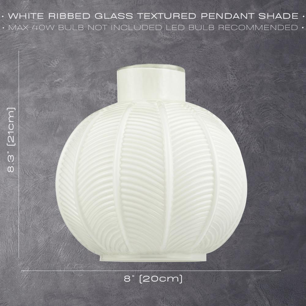 Happy Homewares Glossy Opal White Ribbed Leaf Glass Pendant Lighting Shade Image 7