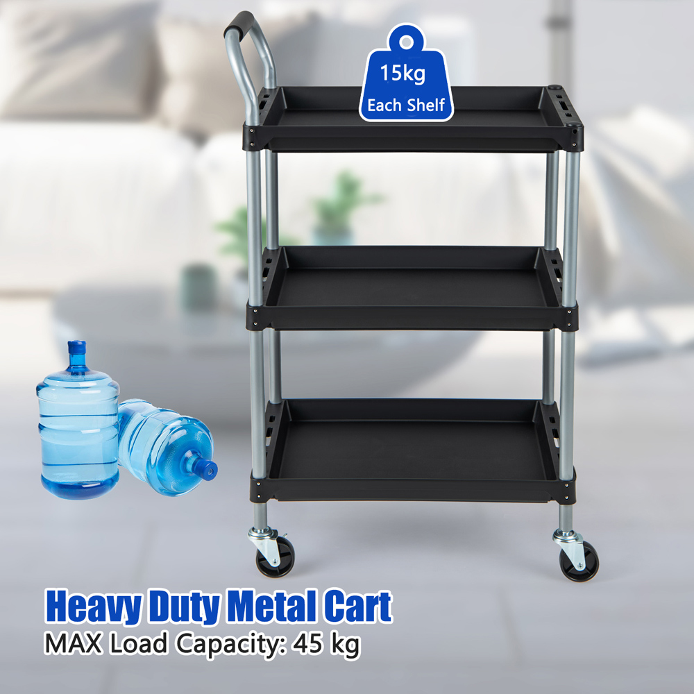 Costway 3 Shelf Black Utility Cart Image 8