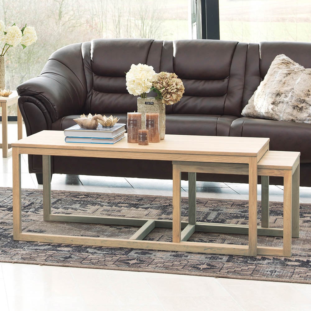 Florence Cornus Oak Nest of Tables Set of 3 Image 1