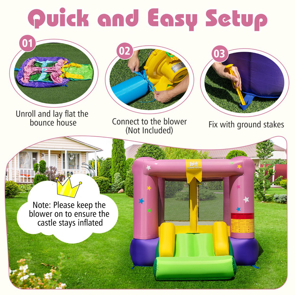 Costway Kids Inflatable Bounce House with Slide and Basketball Rim Play Set Image 3