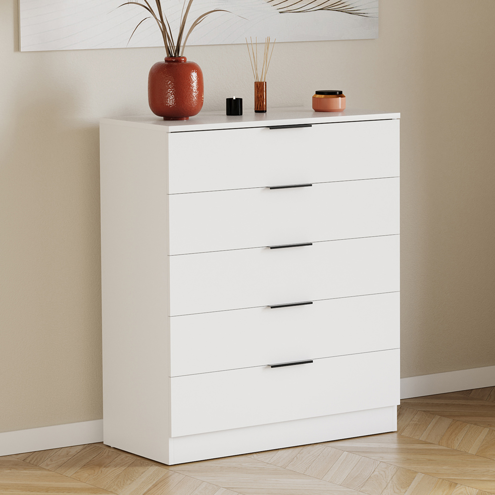 VIDA DESIGNS Trega 5 Drawer White Bedside Cabinet Image 5