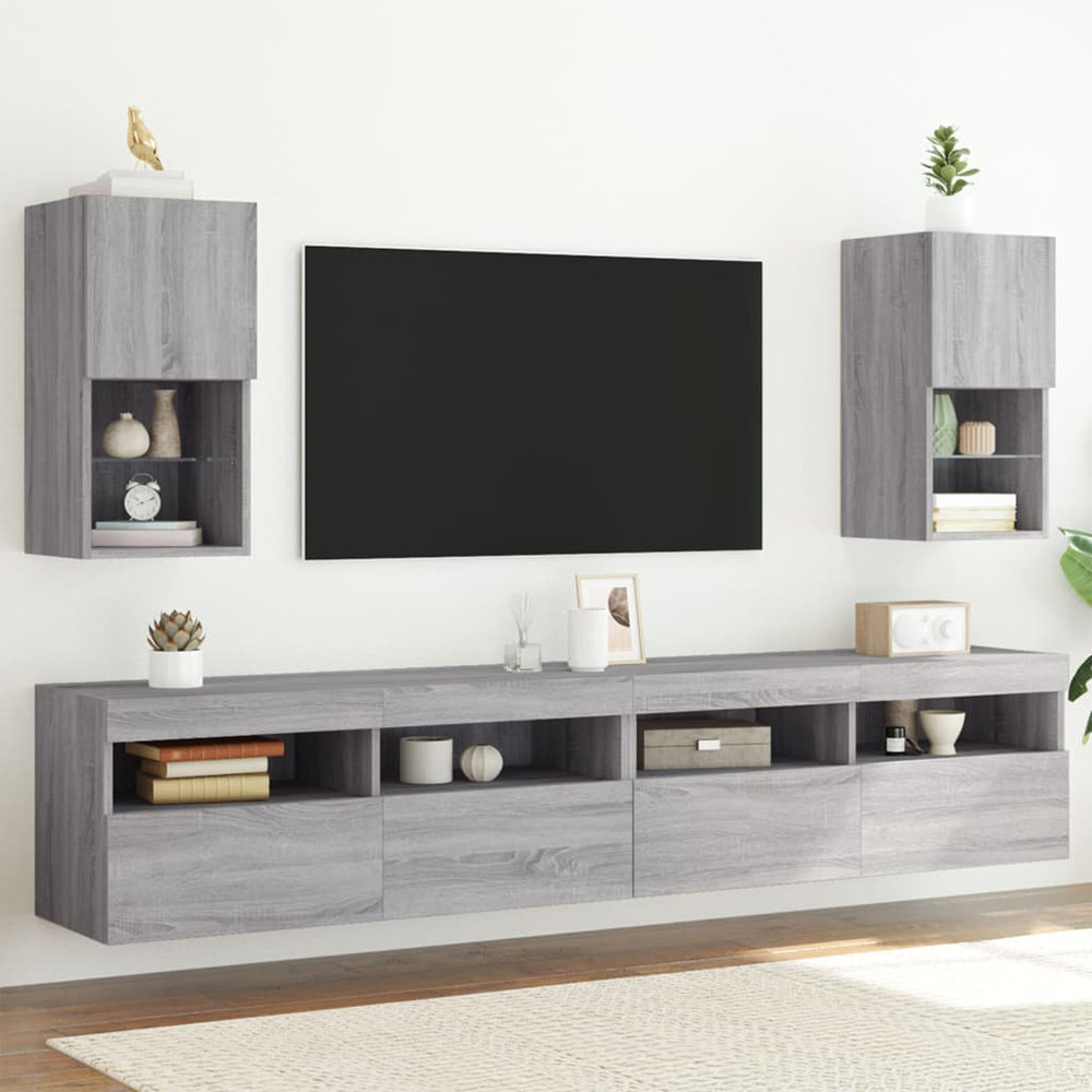 vidaXL Single Door 2 Shelf Grey Sonoma TV Cabinet with LED Lights Set of 2 Image 1