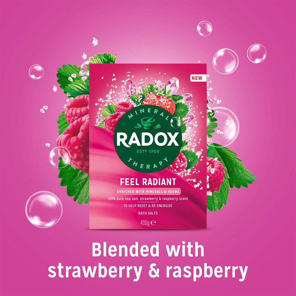 Radox Mineral Therapy Feel Radiant Strawberry and Raspberry Relaxing Bath Salts 400g 6 Pack Image 4